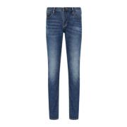 Emporio Armani Slim Fit Denim Jeans med Läderlogotyp Blue, Herr