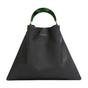 Marni Venice Hobo Medium Svart Läder Väska Black, Dam