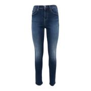 Emporio Armani Skinny Fit Denim Jeans med Läderlogotyp Blue, Dam