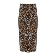 Elisabetta Franchi Animal-Print Midi Kjol med Slits Brown, Dam