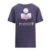 Isabel Marant Étoile Linne T-shirt med Frontal Logo Blue, Dam