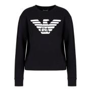 Emporio Armani Marinblå Organisk Jersey Sweatshirt med Vit Örnelogo Bl...