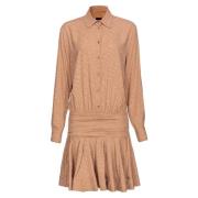 Pinko Silkesblandad Jacquard Skjortklänning Beige, Dam