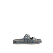 Fendi Blå Jacquard Platta Sandaler Blue, Dam