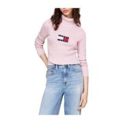 Tommy Jeans Räfflad Dolcevita Tröja Pink, Dam