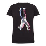 Emporio Armani Kortärmad bomullst-shirt med multicolor tryck Black, Da...