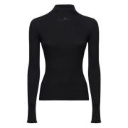 Courrèges Svart Mockneck Tröja Lätt Rib Black, Dam