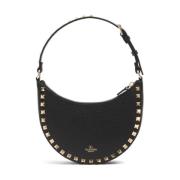 Valentino Garavani Svart läder studded hobo väska Black, Dam