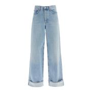 Agolde Bred Ben Slitna Jeans Blue, Dam