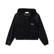 Gaëlle Paris Sammet Cropped Hoodie med Fickor Black, Dam