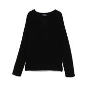 Max Mara Grå Ull-Kashmir Crew Neck Tröja Black, Dam