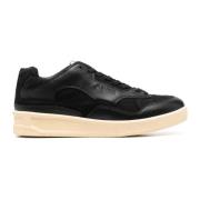 Jil Sander Svarta Lädersneakers med Tyginsatser Black, Herr