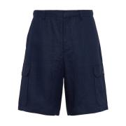 Prada Linne Bermuda Shorts Elastisk Midja Män Blue, Herr