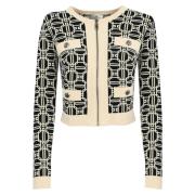 Elisabetta Franchi Kort Cardigan i Viskos Svart Multicolor, Dam