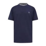 Brunello Cucinelli Logotyp Broderad Bomull T-shirt Blue, Herr