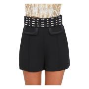 Elisabetta Franchi Svarta Crêpe Stretch Shorts med Dekorerad Midjeband...