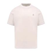 Brunello Cucinelli Broderad Bomull T-shirt med Kontrasterande Profiler...