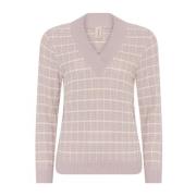 Skovhuus Rutig V-ringad Pullover Blus Ash Rose Pink, Dam