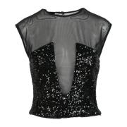 Pinko Elegant Top med Stretchigt Tyg Black, Dam