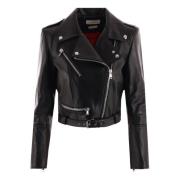 Alexander McQueen Svarta Cropped Bikerjackor Black, Dam