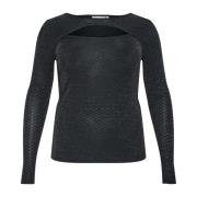 Kaffe Curve Svart Glitter Jersey Långärmad Topp Black, Dam