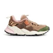 Flower Mountain Beige, grön och brun Teddy Sneakers Beige, Dam