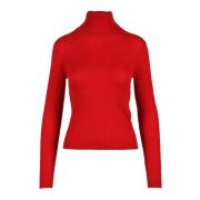 Max Mara Studio Silke Ull Blandning Stickad Topp Red, Dam