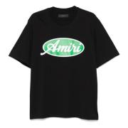 Amiri Svart Crew Neck T-shirt med Ovalt Logo Black, Herr