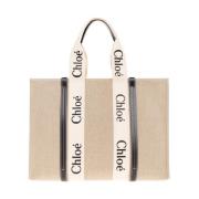 Chloé Woody Stor shopper väska Beige, Dam