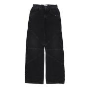 Amish Svarta Denim Höga Midja Wide Leg Jeans Black, Dam