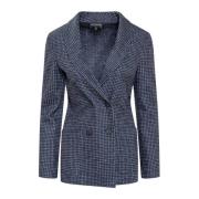 Emporio Armani Blå rutig dubbelknäppt blazer Blue, Dam