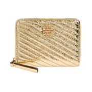 Tory Burch Gyllene Metallic Quiltad Plånbok med Double T Yellow, Dam