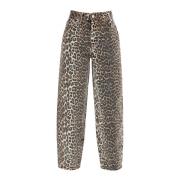 Ganni Leopard Print Barrel Jeans Brown, Dam