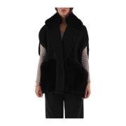 Blancha Shearling Ull Gilet med Rävkrage Black, Dam