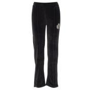 Sporty & Rich Velor Track Pants med NY Crest Black, Dam