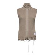 MM6 Maison Margiela Beige Stickad Väst med Distressed Effekt Beige, Da...