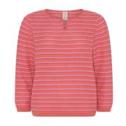 Skovhuus Blomma 3/4 Ärm Pullover Blus Pink, Dam