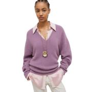 Marella V-ringad Stickad Topp Purple, Dam