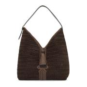 Anya Hindmarch Tassel Hobo Väska i Vävt Mocka Brown, Dam