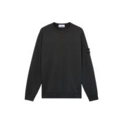 Stone Island Ekologisk bomull crewneck sweatshirt med ribbade sidoband...