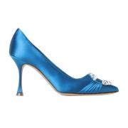 Manolo Blahnik Blå Satin Spetsig Tå Pumps Blue, Dam