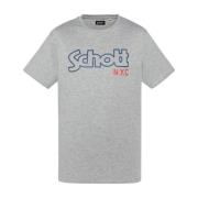 Schott NYC Bomull Logo Print T-shirt Gray, Herr