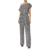 Elisabetta Franchi Broderad sammet jumpsuit med båtringning Gray, Dam