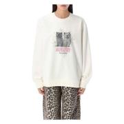 Ganni Bomullskatter Sweatshirt Stickat Beige, Dam