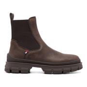 Moncler Brun läder Chelsea-stövlar Slip-On Design Brown, Herr