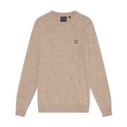 Lyle & Scott Taupe Lambswool Blend Crew Neck Sweater Beige, Herr