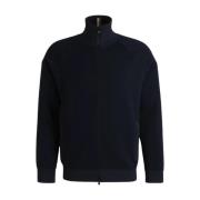 Hugo Boss Marinblå Dragkedja Cardigan Bomull Ull Blandning Blue, Herr