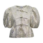 Ganni Metallic Peplum Blus Gray, Dam