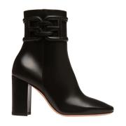 Bally Ankelboots med logotyp i läderklackar Black, Dam