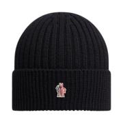 Moncler Ribbstickad Ull Beanie Svart Black, Unisex